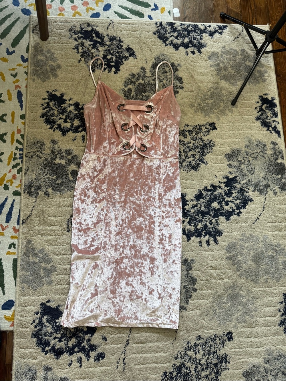 project RUNWAY Blush Pink Crushed Velvet Lace-Up Midi Dress